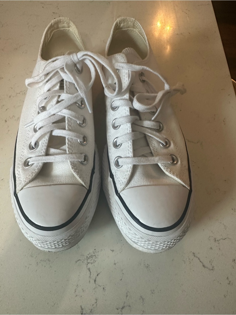 White Platform Canvas Lace-Up Sneakers - Women's Casual Trainers